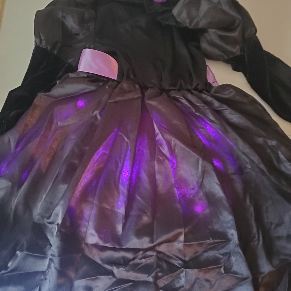 Kids Light Up Witch Costume Purple Black Bat Print Dress and Broomstick Set - Picture 13 of 14